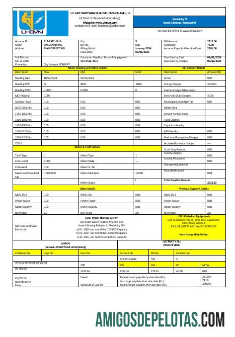 Índia Uttarakhand Power Corporation Eletricidade Business Utility Bill Formatos Word e PDF amostra